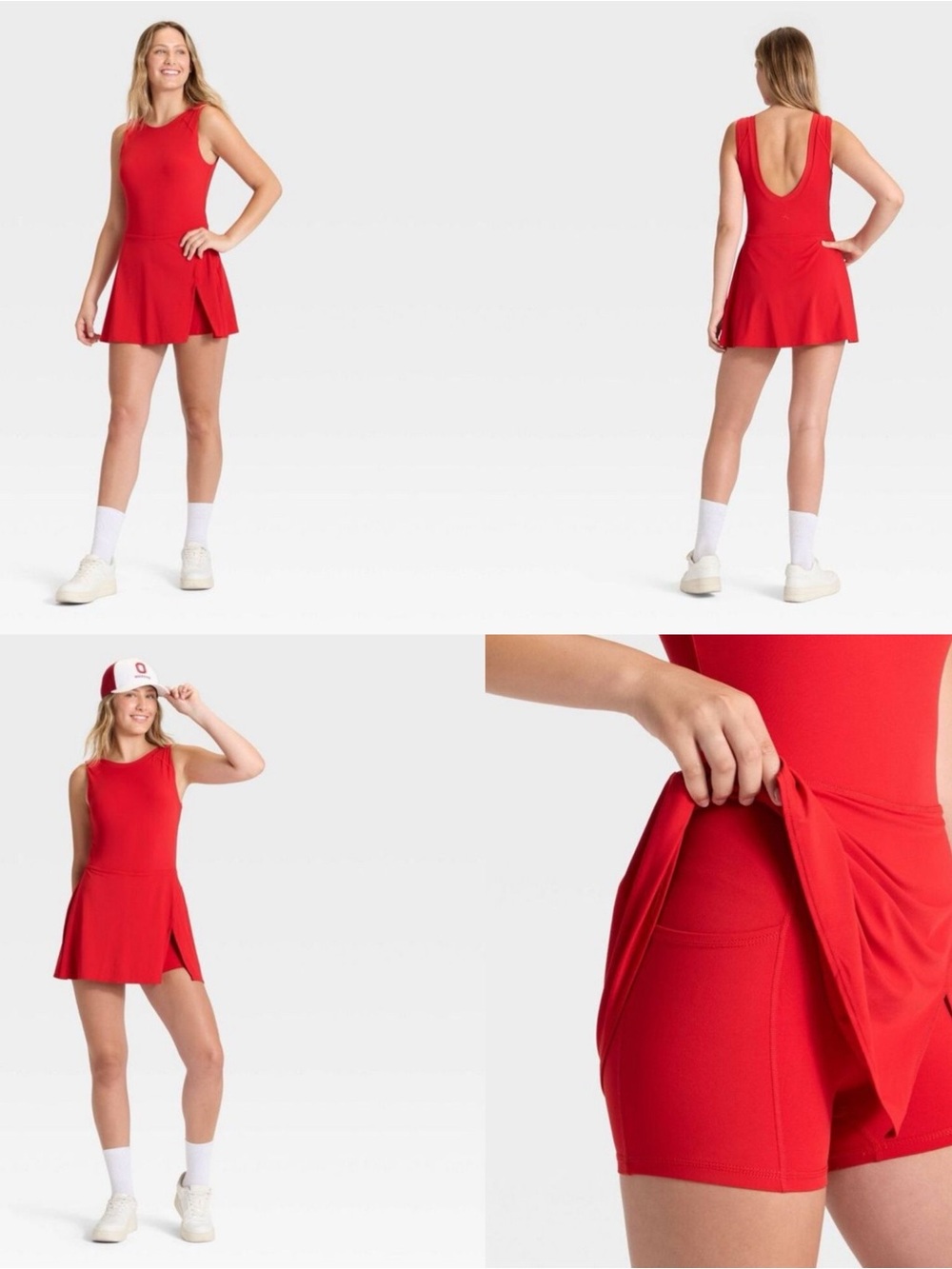 JoyLab - Women's Game Day High Neck Low Back Active Dress - Red